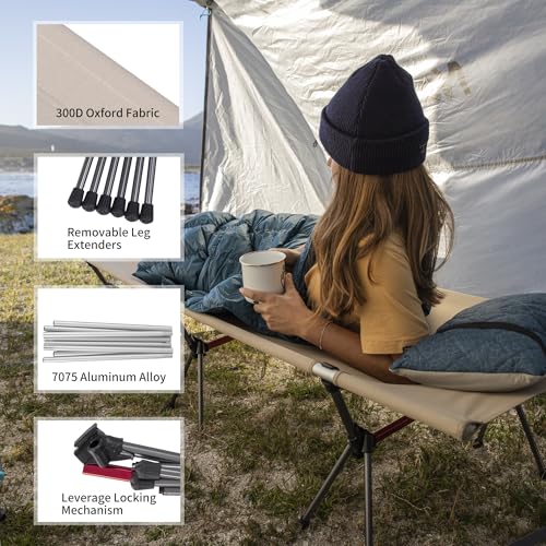 Naturehike ArmyWild Folding Camping Cot, Height Adjustable Ultralight Backpacking Cot, Portable Camping Bed for Camping Hiking Travel Home