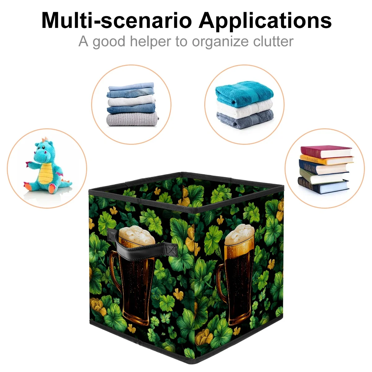 FeBohao Storage Boxes Bins Fabric with Cardboard Large Capacity Foldable Toy Underbed Portable Pattern Sweater College Dorm Boys Laundry Decorative Changing Multifunctional Basket Organizer beer
