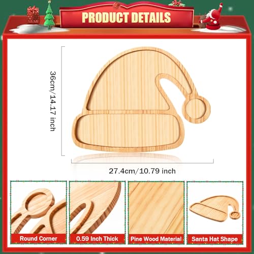 FOBSME Christmas Tree Shape Wooden Serving Tray - Wooden Charcuterie Board for Xmas Holiday Housewarming Supply, 15.04x11.22x0.59