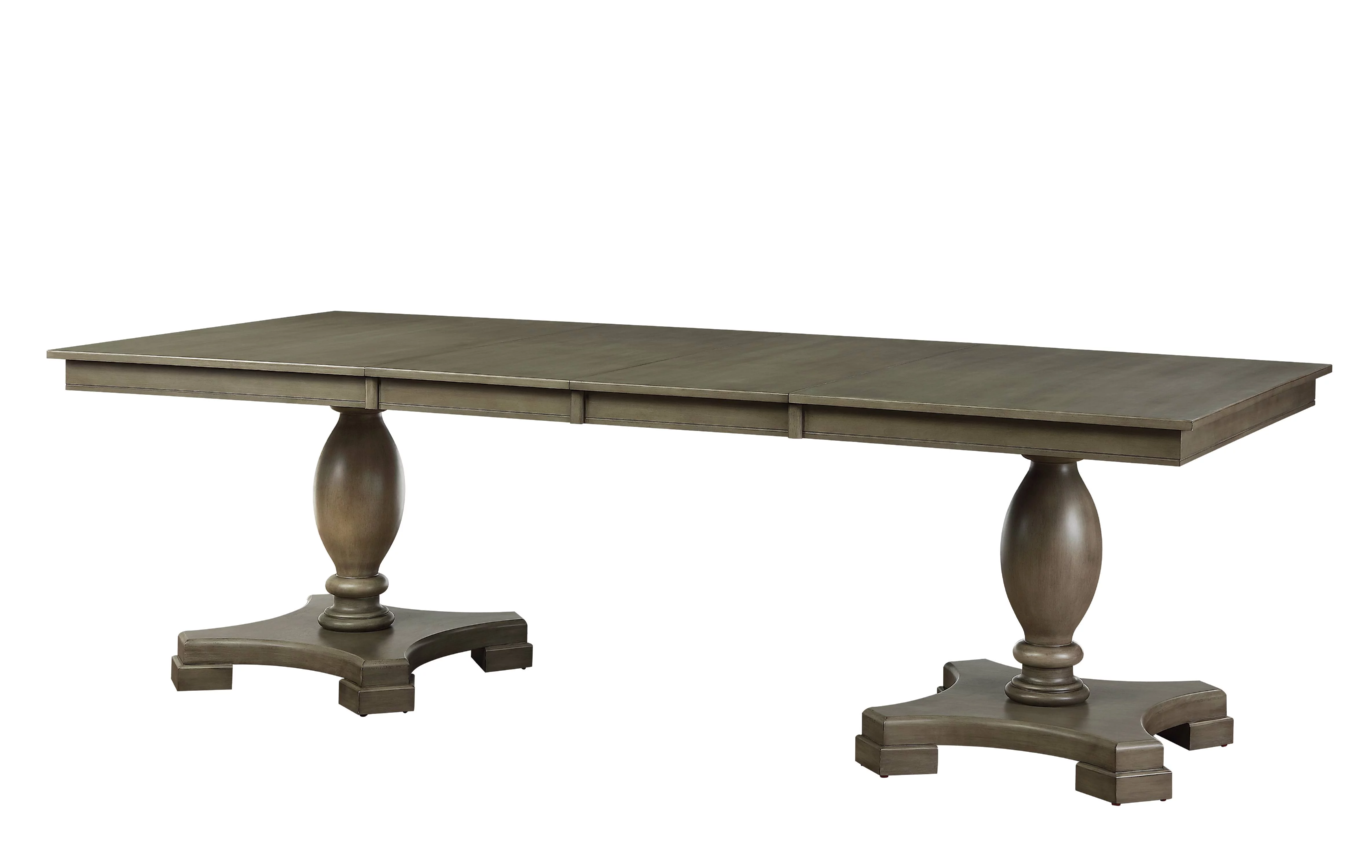 ACME Waylon Wooden Double Pedestal Dining Table with Removable Leaf in Gray Oak