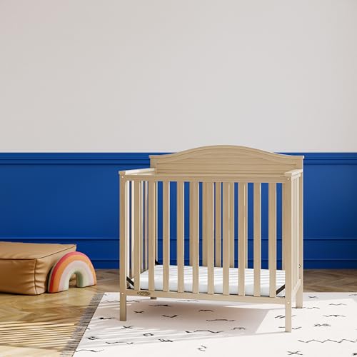 Graco Stella 4-in-1 Convertible Mini Crib with Bonus Mattress (Driftwood) – Includes Bonus 2.50 Inch Thick Mattress with Water-Resistant Cover, Converts to Twin Bed with Headboard and Footboard