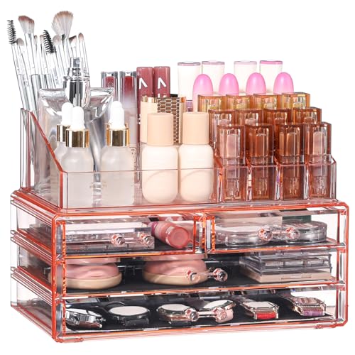 Cq acrylic Clear Makeup Storage Organizer Drawers Skin Care Large Cosmetic Display Cases Stackable Storage Box With 10 Drawers For Dresser,Pack of 1