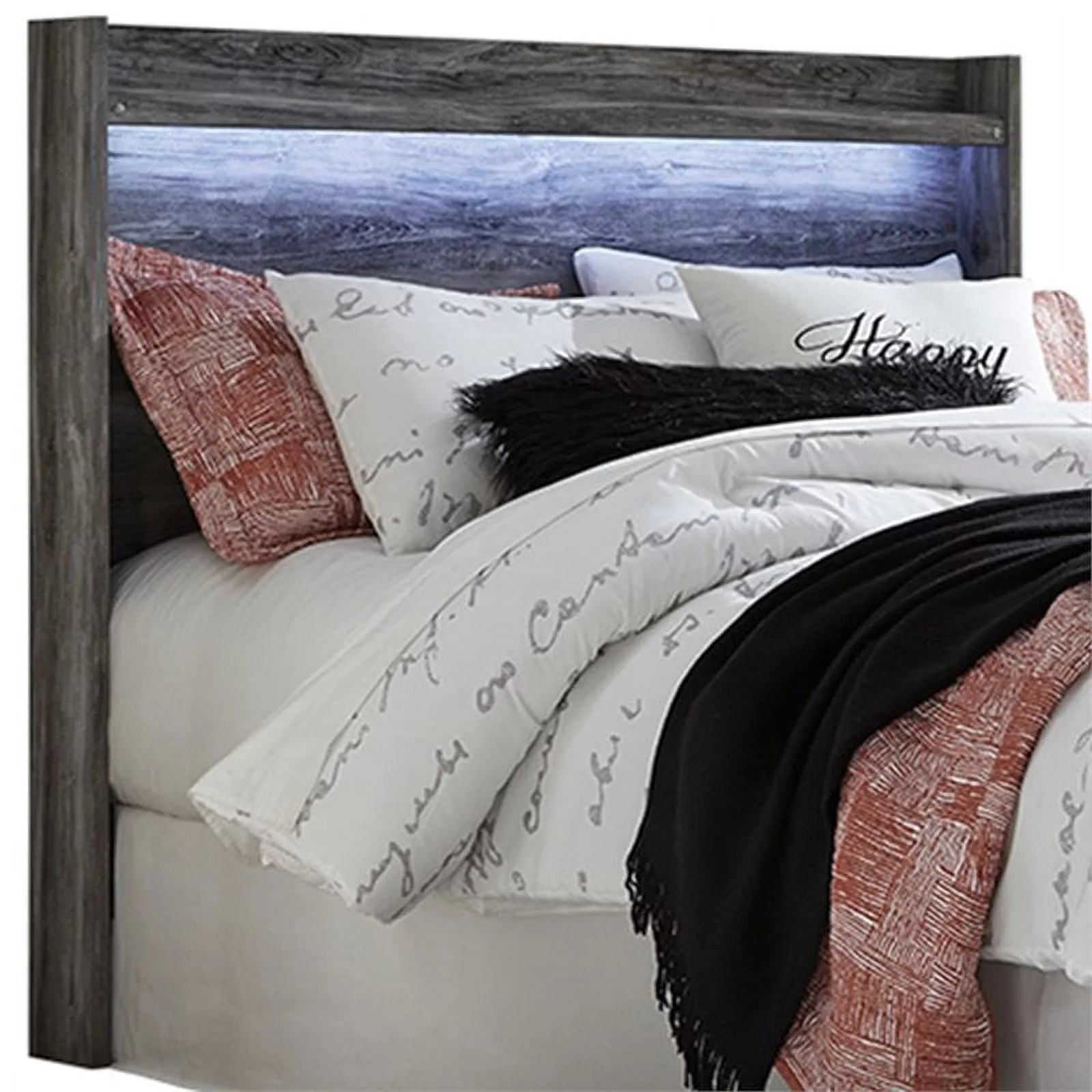 Bowery Hill Engineered Wood Queen LED Panel Headboard in Smokey Gray
