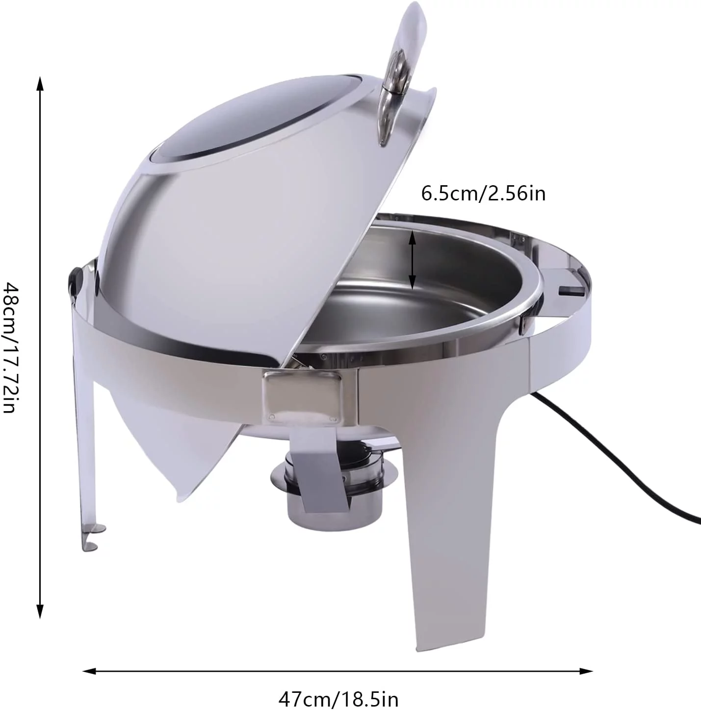 OUKANING 6L/6.3qt Round Chafing Dish Set Stainless Steel Chafer and Food Warmer Gourmet Buffet Catering 55-85℃ 110V