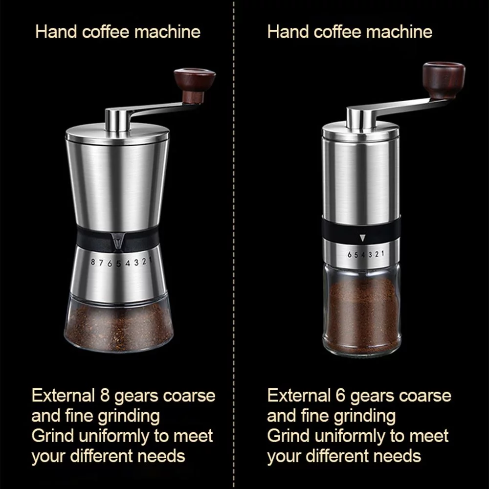 Handmade Spice with Ceramic Burrs Espresso Manual Coffee Grinder Stainless Steel 6/8 Gears Adjustable Coffee Bean Mill 6 GEARS