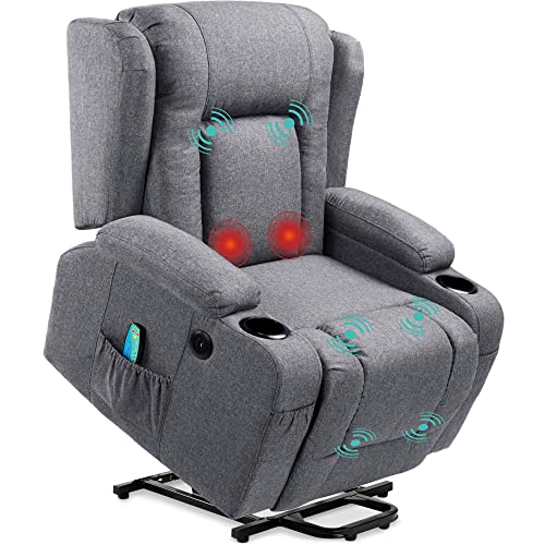 Best Choice Products Modern Linen Electric Power Lift Chair, Recliner Massage Chair, Adjustable Furniture for Back, Legs w/ 3 Positions, USB Port, Heat, Cupholders, Easy-to-Reach Button - Black