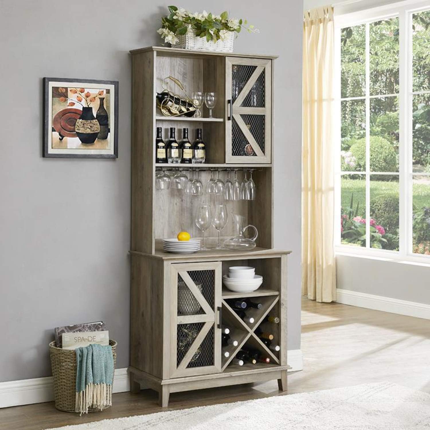 Elegant Bar Cabinet with Reclaimed Wood Finish