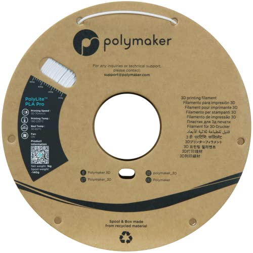 Polymaker PLA PRO Filament 1.75mm 1kg, Tough & High Rigidity White 3D Printing Filament, PolyLite PLA PRO 3D Printer Filament 1.75mm, Print with Most 3D Printers