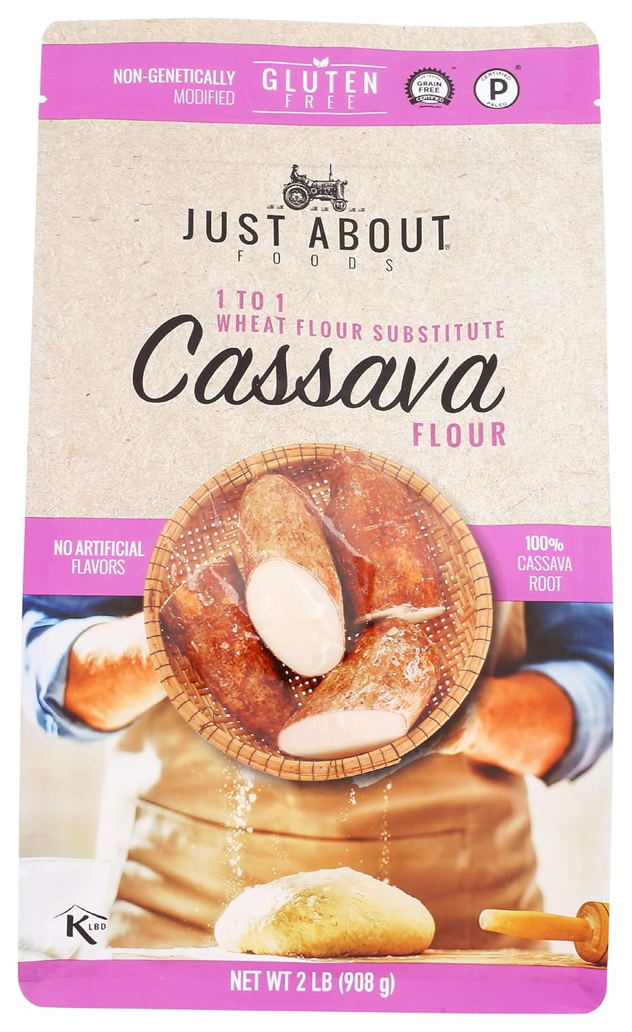 Just About Foods Cassava Flour, 100% Cassava Root, No Artificial Flavors, Kosher, Paleo, Gluten Free & Non-GMO, 2 Lb, 32 Ounce (Pack of 4)