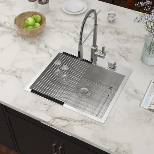 25 Inch Utility Laundry Sink Drop In 16 Gauge Stainless Steel Single Bowl Laundry Room Sink Laundry & Utility Room Kitchen Sinks 25