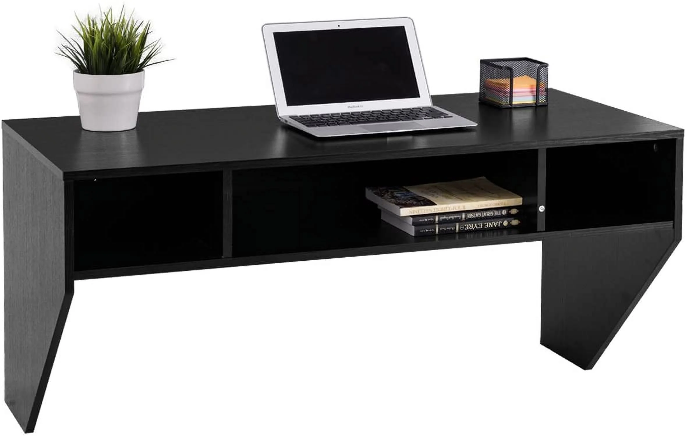 HJZBNONE Wall Mounted Floating Computer Desk with  Shelves for Home Office Bedroom Home Work Station Desk  Black