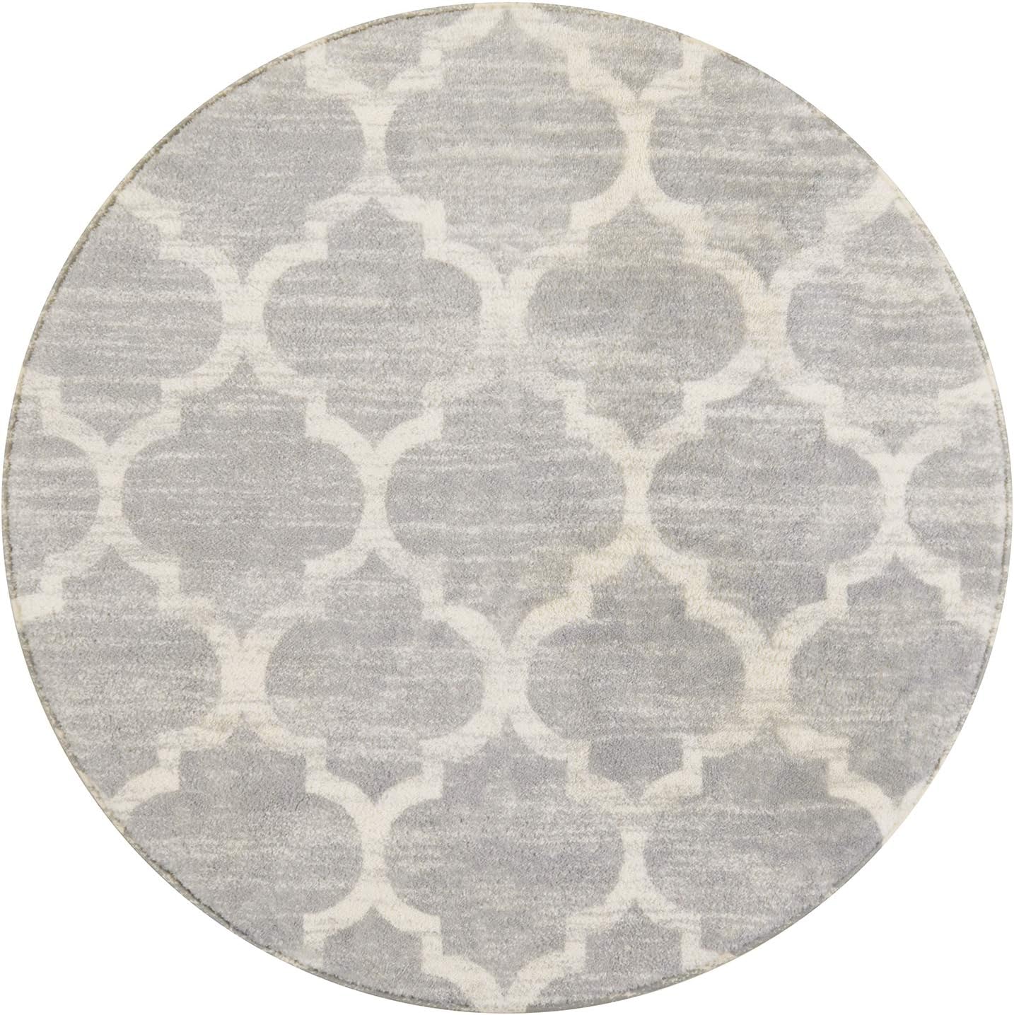 Lahome Moroccan Round Area Rug - 3' Diameter Faux Wool Non-Slip Area Rug Small Accent Distressed Throw Rugs Floor Carpet for Door Mat Entryway Bedrooms Laundry Room Decor (Round - 3' Diameter, Gray)