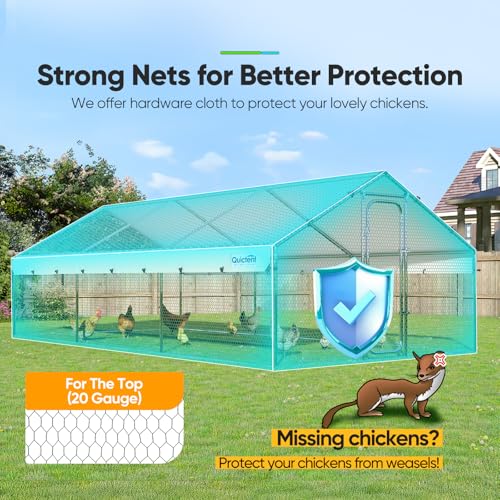 Quictent Large Metal Chicken Coop Run W/Roosting Perch for 20+ Poultry with Heavy Duty Wire Mesh and Waterproof Roof Cover, Outdoor Walk-in Cage Peak Hen House for Yard Farm, 12x9x6.6FT