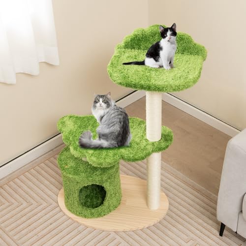 Tangkula Cat Tree Tower, Multi-level Modern Wood Cat Tower with Sisal Scratching Posts, Top Perch, Solid Wood Base, Cute Cat Condo, Small Cat Tree for Indoor Cats Large Adult (38 Inch)