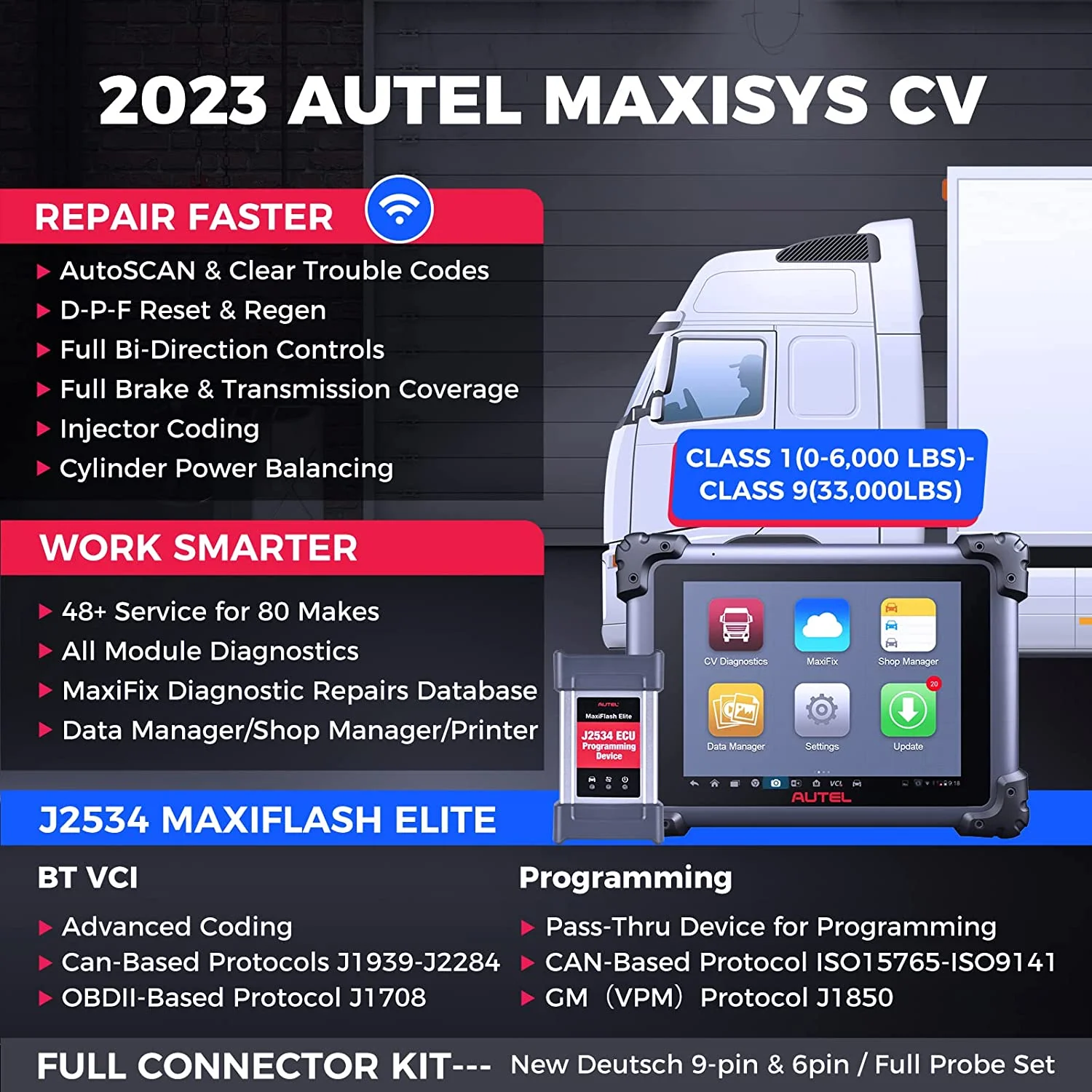 Autel Maxisys MS908CV Heavy Duty Car Diagnostic Scan Tool with J-2534 ECU Programming, Coding, Active Test 25 Services, 23 Adaption Functions