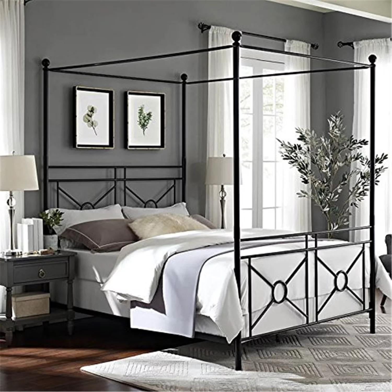 HomeStock Mountain Lodge Queen Bed Black - Headboard, Footboard, Finials, Rails