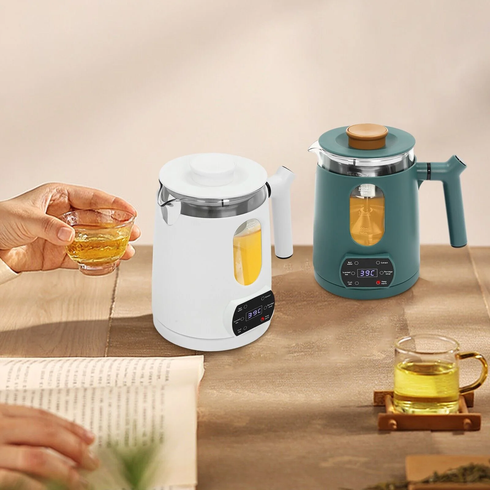 600W 0.8L/27oz Temperature Control Electric Tea Kettle, Water Boiler & Heater, Electric Tea Pot