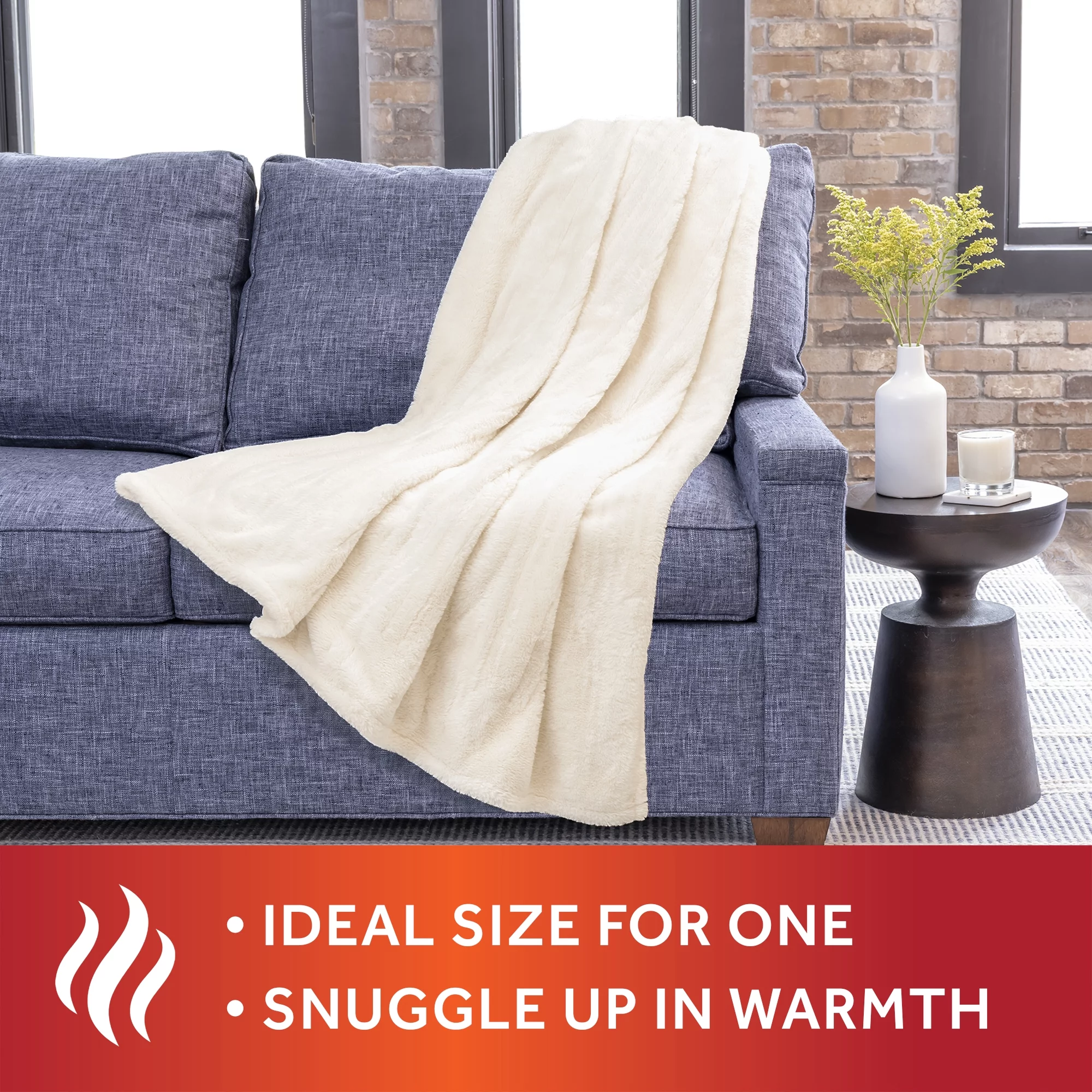 Sunbeam White Faux Fur Heated Electric Throw