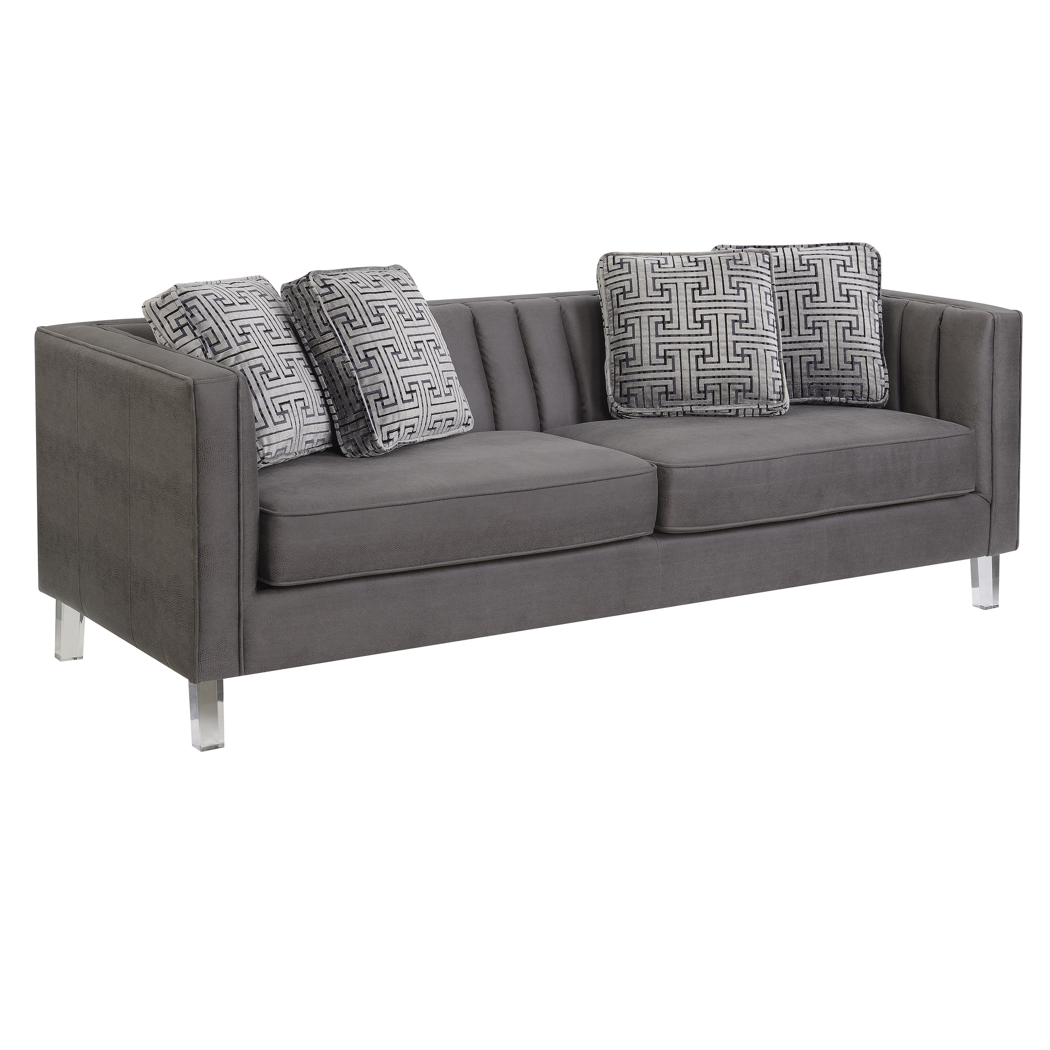 HomeFare Chic Acrylic Leg Iron Channeled Sofa Grey