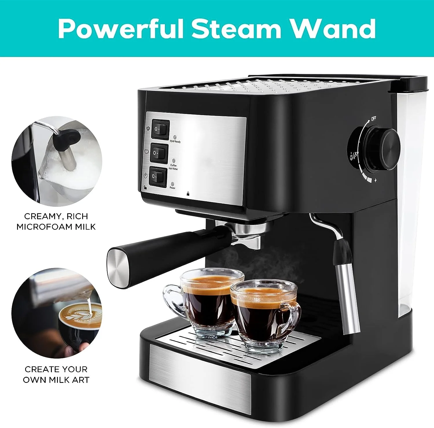 Espresso Machine, Coffee Maker with Steam Milk Frother, Professional Espresso Maker and Cappuccino Machine with 50oz Removable Water Tank, Gift for Men Women