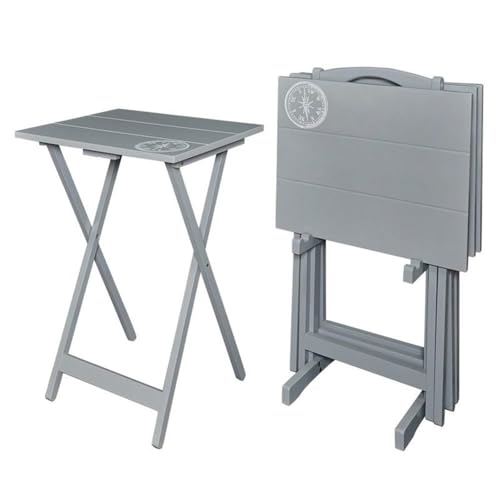 5 Piece Set Faux Marble TV Tray Table Stand in Brown, 4 Tray Tables & 1 Stand