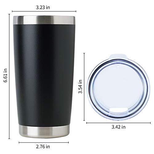 DOMICARE 20oz Stainless Steel Tumbler Bulk with Lid, Double Wall Vacuum Insulated Travel Mug, Powder Coated Coffee Cup, Powder Black, 8 Pack