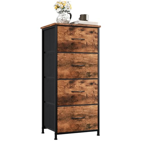 Somdot Tall Dresser for Bedroom with 5 Drawers, Storage Organizer Chest of Drawers with Removable Fabric Bins for Closet Bedside Nursery Laundry Living Room Entryway Hallway, Black Rustic Brown