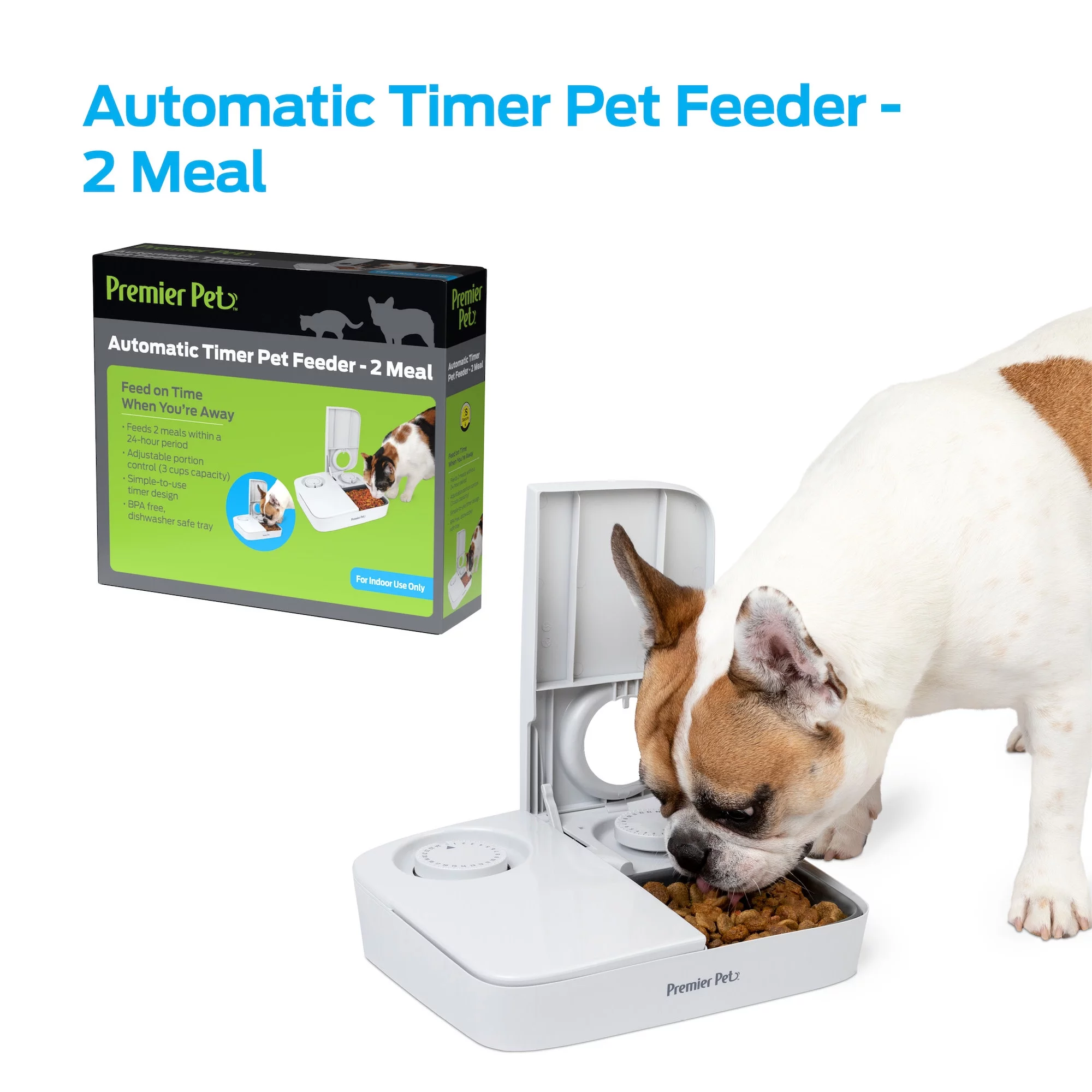 Premier Pet Automatic Timer Pet Feeder - Feeder that Dispenses Dog and Cat Dry Food