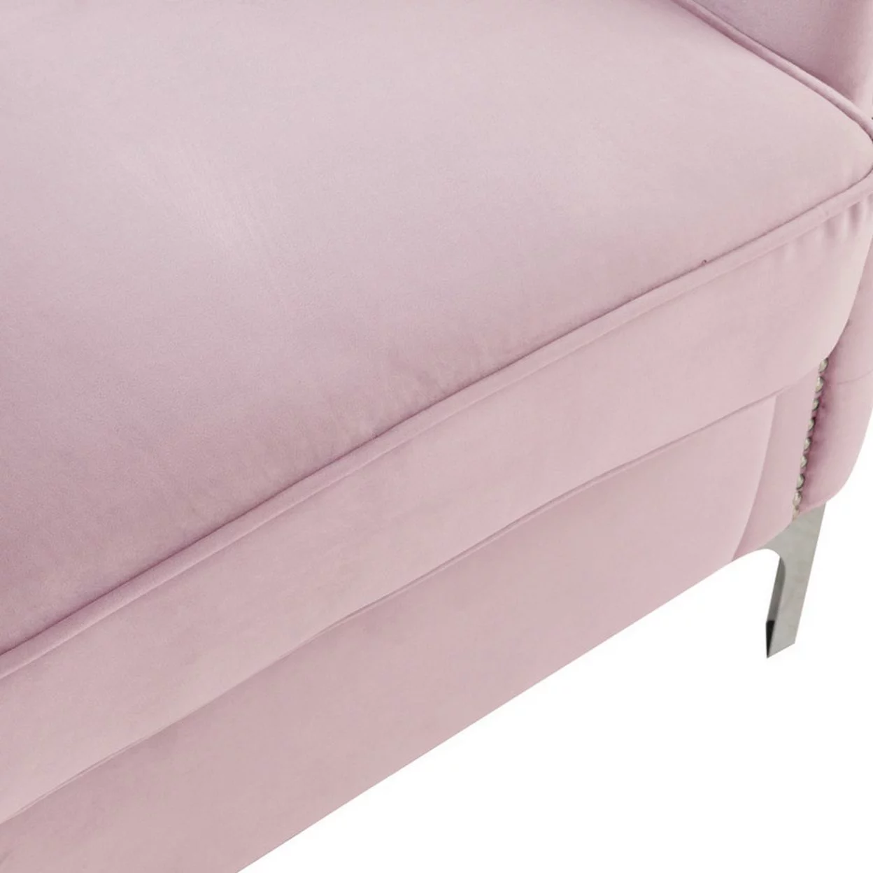 Zion 73 Inch Modern Sofa, Button Tufted Pink Velvet with Nailhead Trim - Saltoro Sherpi