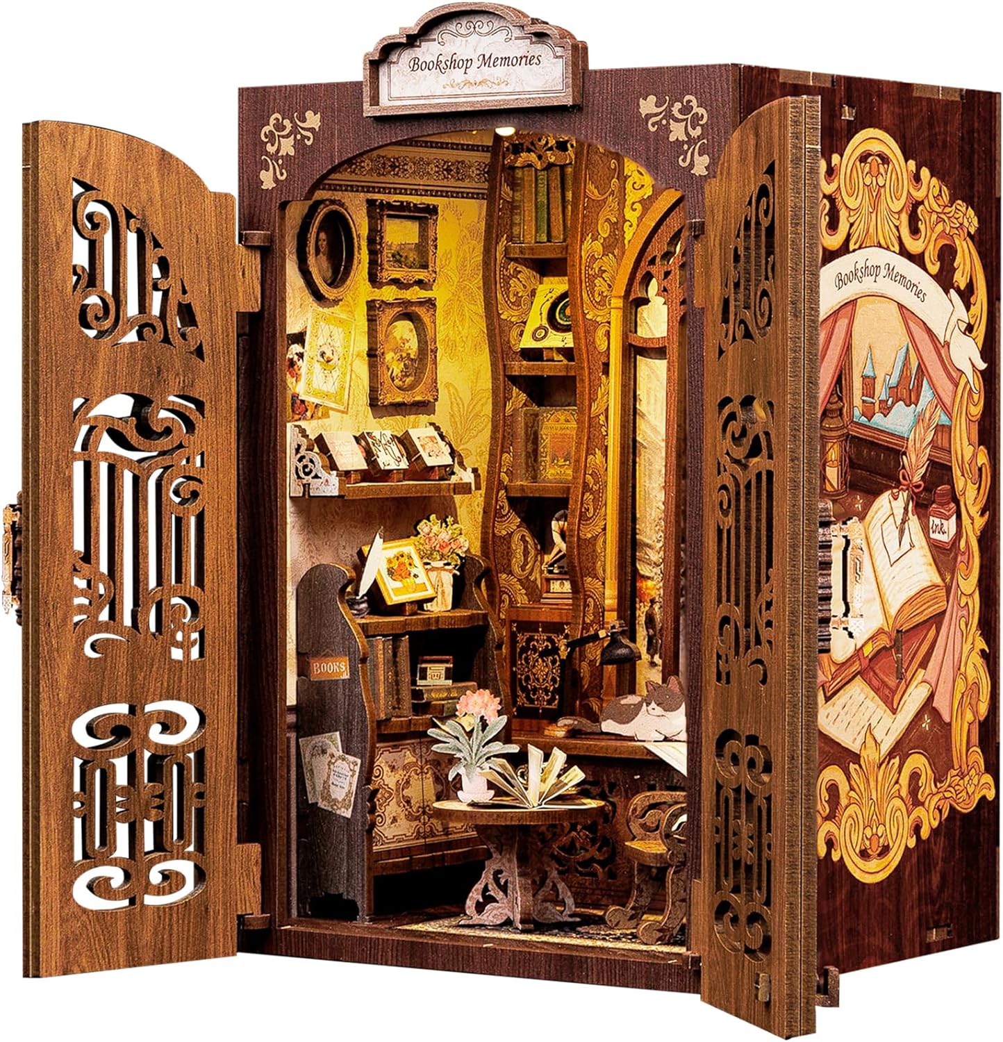 CUTEBEE Book Nook Kit - DIY Miniature House Kit for Adults and Beginners, 3D Wooden Puzzle Dollhouse Booknook Library Model Build Bookshelf Decor, Gifts for Family, Friends