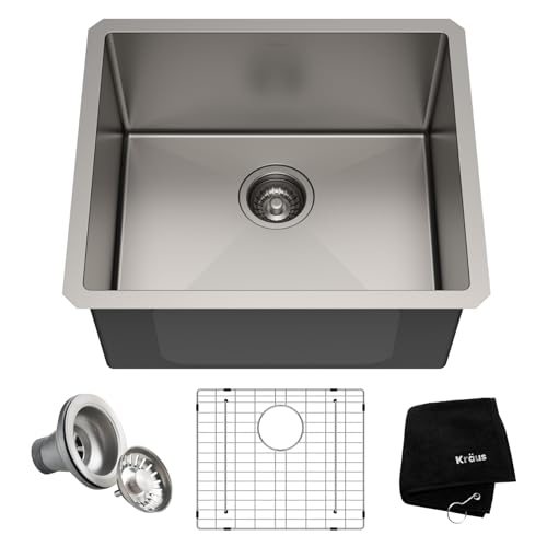Kraus KHU101-24L Standart PRO 24-inch Undermount 16 Gauge Single Bowl Laundry and Utility Sink, 24 Inch, Tight Radius