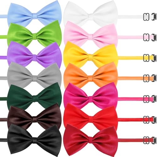 Cindeer 120 Pcs Dog Bow Ties with Adjustable Collar Puppy Neckties Bulk Cat Bowtie Collar Assorted Colors Solid Pet Grooming Bows Dog Grooming Accessories for Small Medium Large Pet,14 Colors