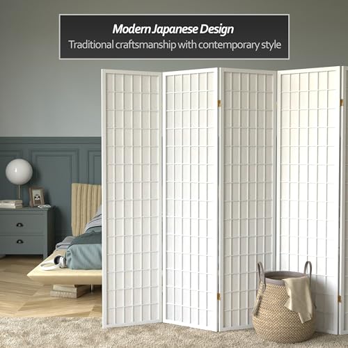 Red Lantern 6 ft. Tall Window Pane Shoji Screen-Natural-4 Panels Room Divider