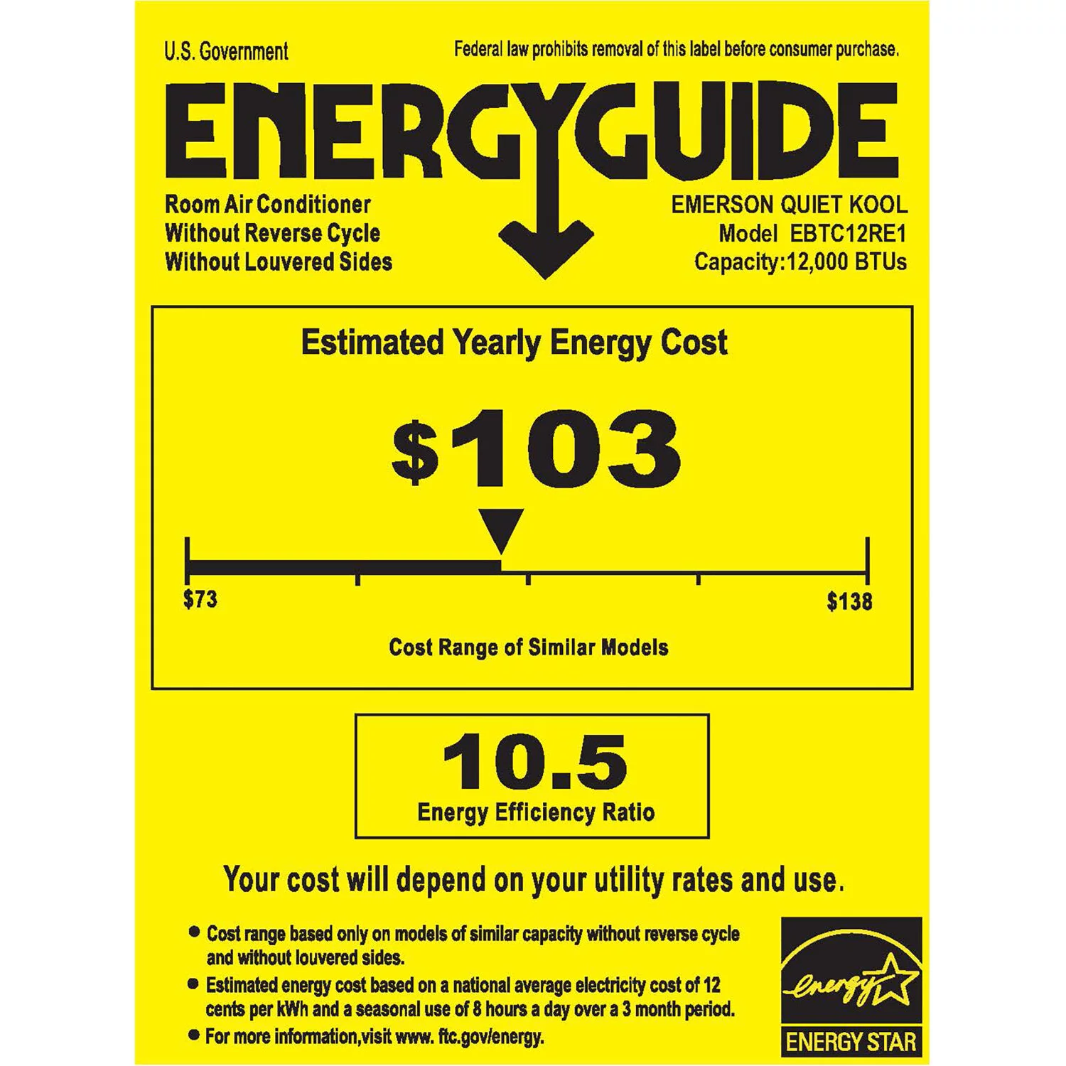 Emerson Quiet Kool 12,000 BTU 115-Volt Through-the-Wall Air Conditioner with Remote, White