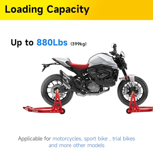 Aluminum Motorcycle Stands Front and Rear 880lbs Heavy Duty Wheel Lift Combo Swingarm Spool Peddock Stand for Yamaha Honda Kawasaki Suzuki U+L Red