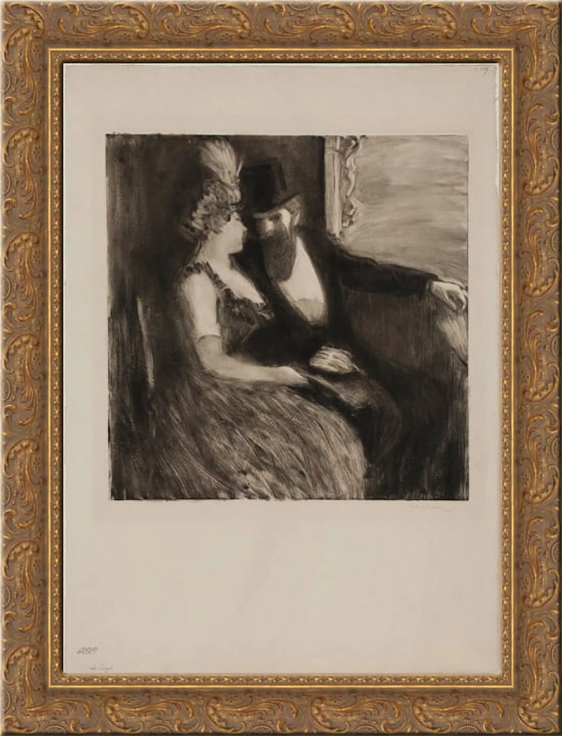 La Loge 24x18 Gold Ornate Wood Framed Canvas Art by Theophile Steinlen