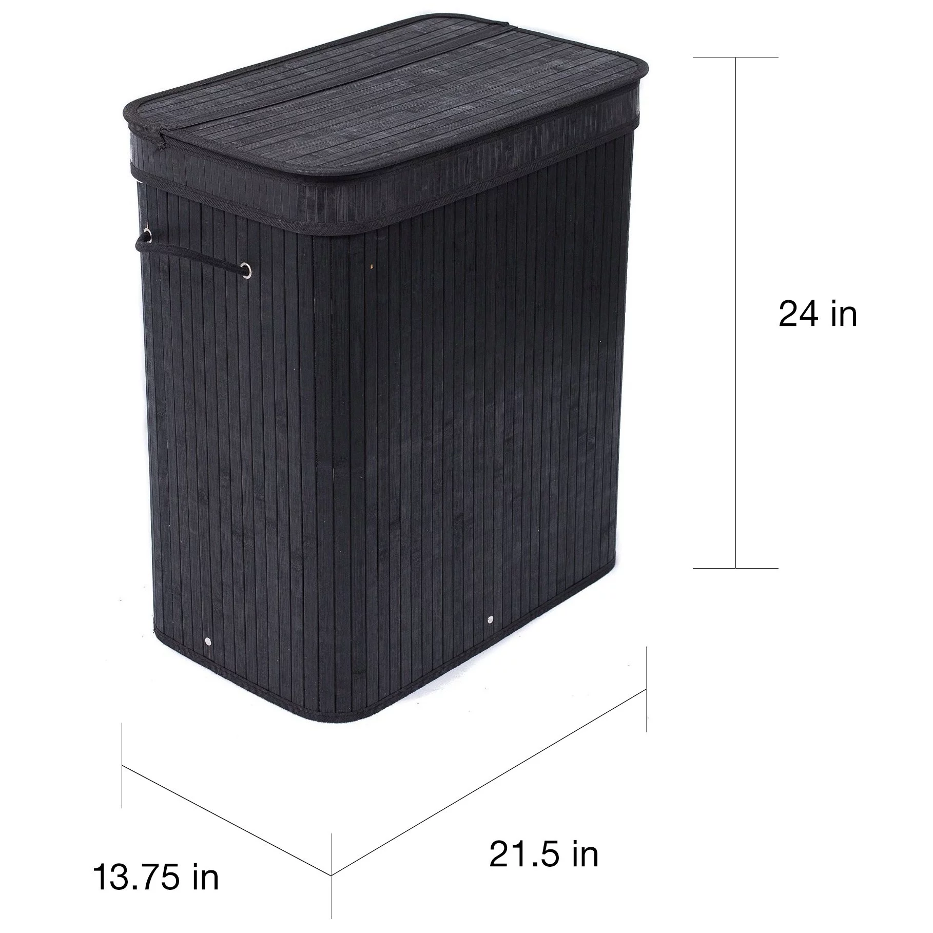 BirdRock Home Bamboo Double Laundry Hamper with Lid and Cloth Liner - Black