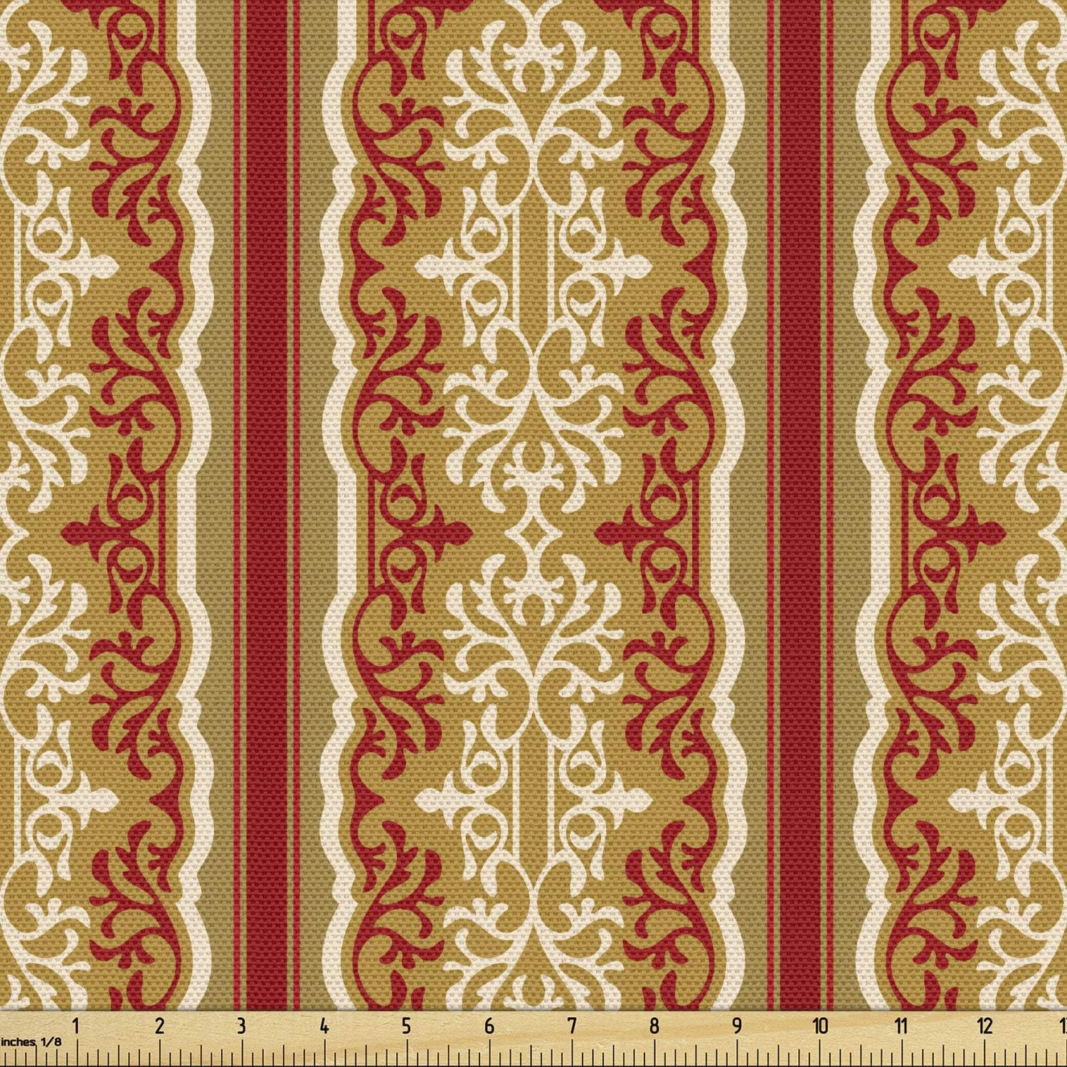 Ambesonne Orient Fabric by The Yard, Middle Eastern Swirl Floral Ornament Branches Motif Oriental Artwork, Decorative Fabric for Upholstery and Home Accents, Ruby Pale Coffee Cream
