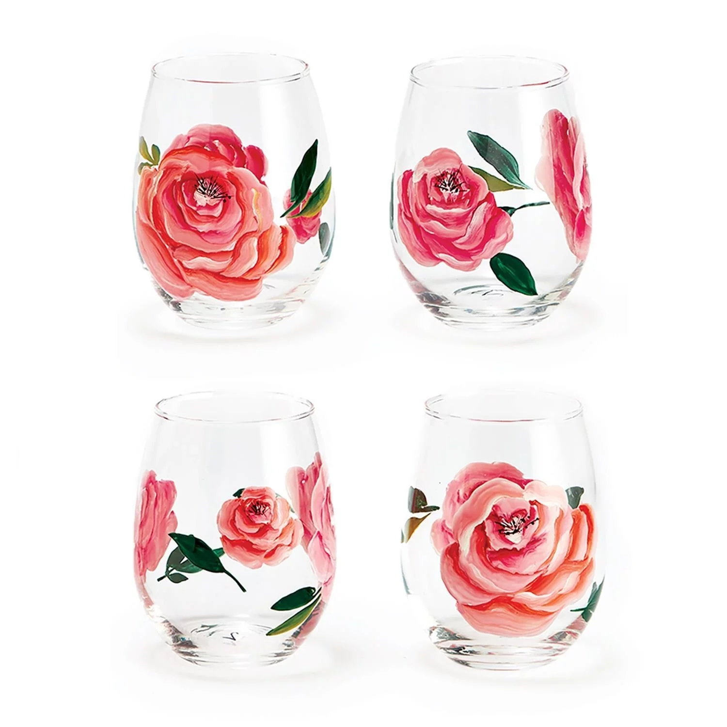 S/4 Roses Wine Glass Includes 4 Designs