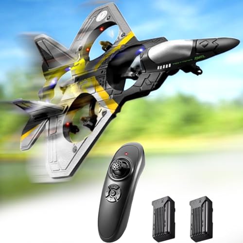 4CH Rc Plane - Remote Control Plane for Kids and Adults - RC Fighter Jet 4 Channel, Extra 2 Rechargeable Battery LED Airplane Fighter, Low Battery Alarm, Easy to Fly Drone Gift for Boys