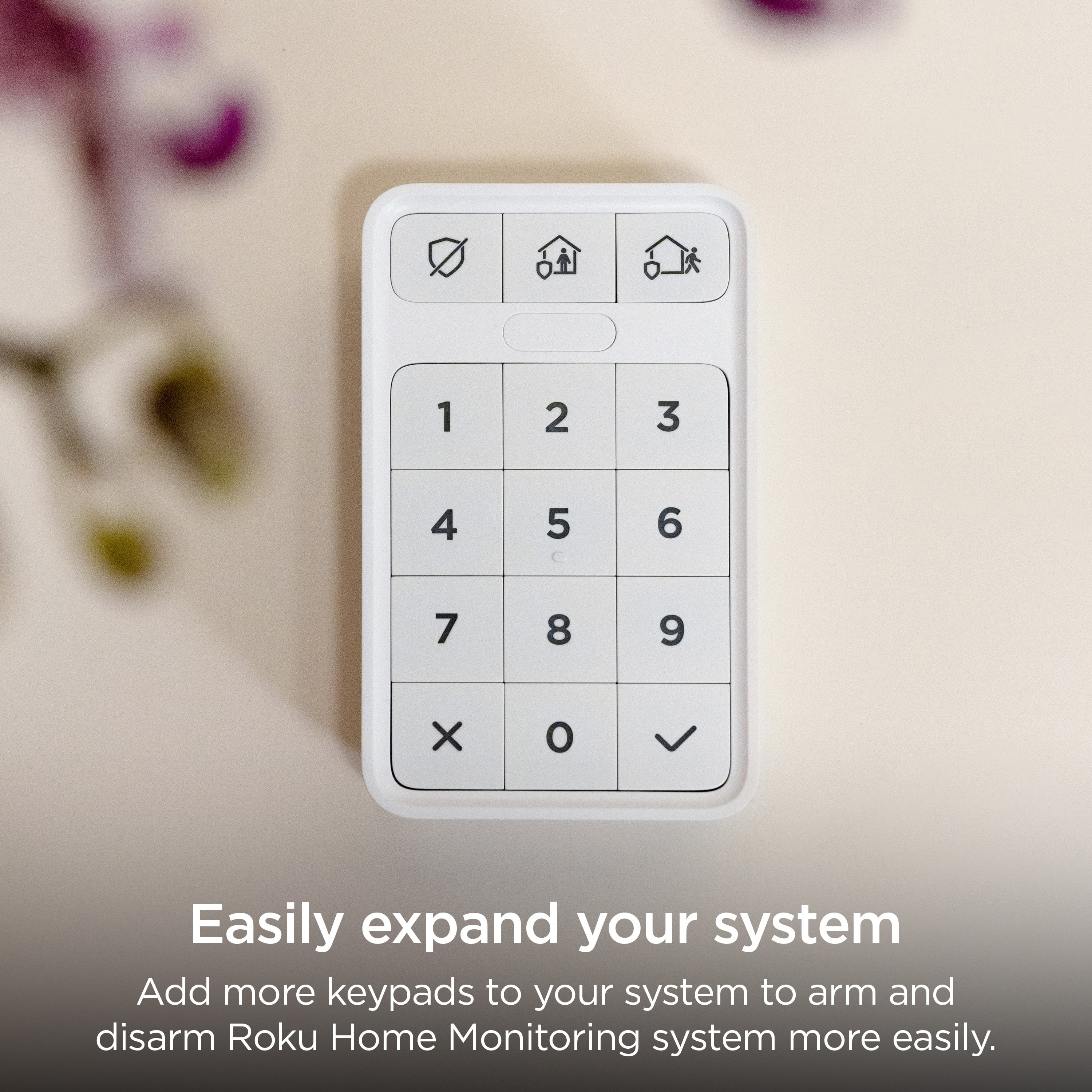 Roku Smart Home Keypad Wireless Indoor Add-on for Roku Home Monitoring System with Easy Arm & Disarm, Long Battery Life, Manual Panic Button, Works with Roku Hub