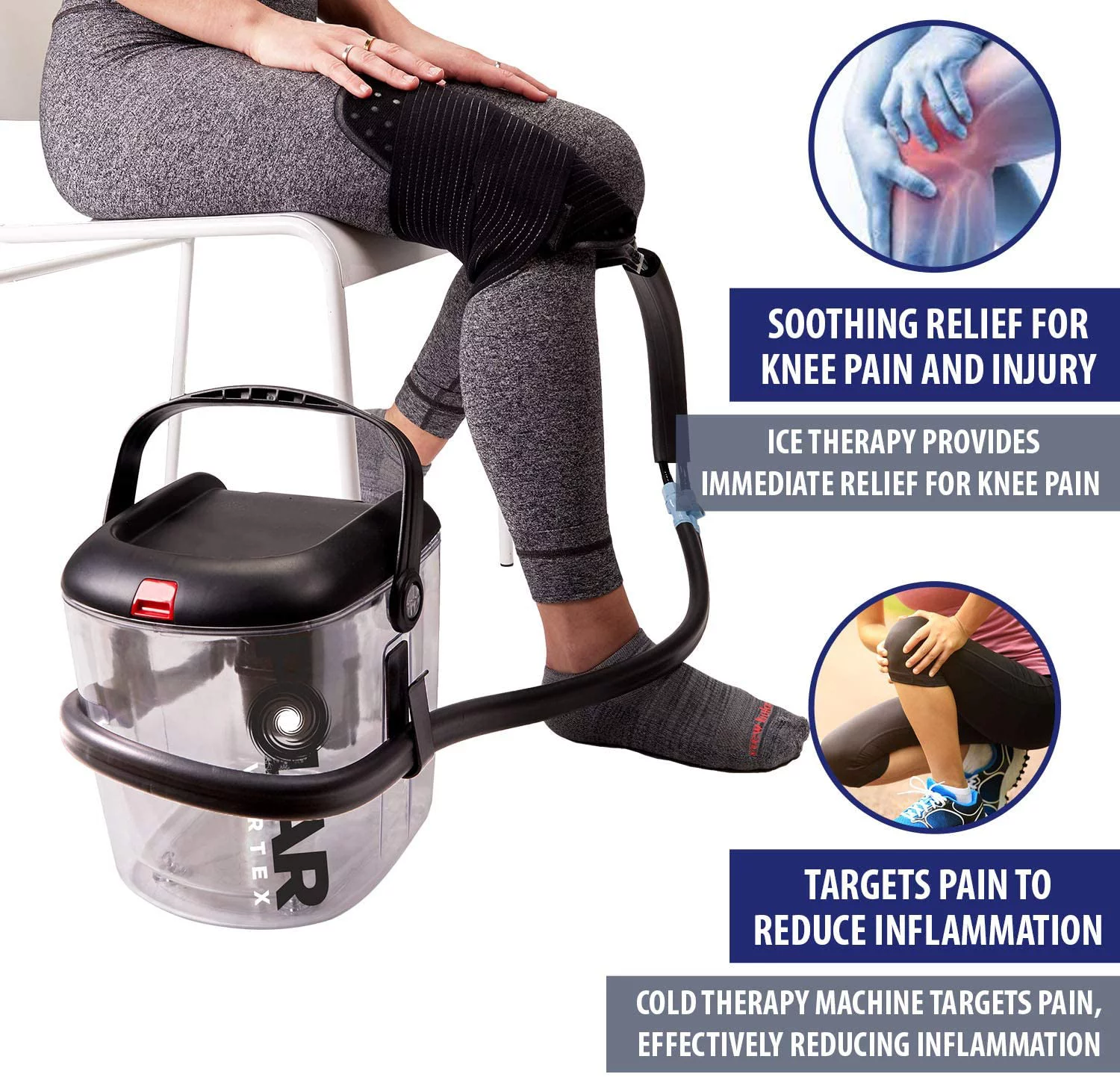 Cold Water Therapy System Kit by Polar Vortex - Ice Circulation Machine with 3-Strap Knee/Elbow/Shoulder Wrap and 4 Cold Cubes - Cryotherapy Kit