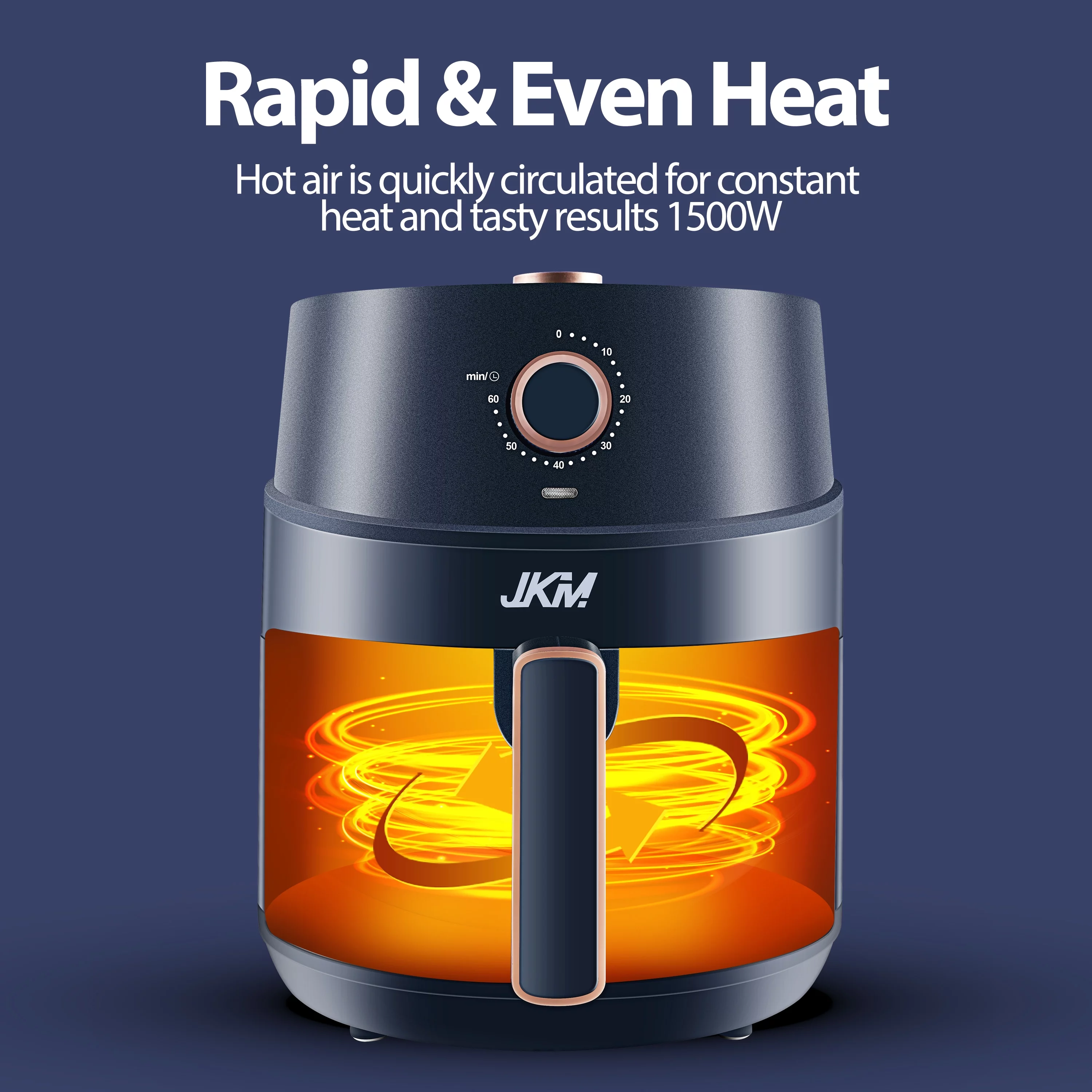 JKM Air Fryer 4.7 Quart, mechanical Air Fryer Oven, Adjustable Timer & Temp, No Oily Smoke Frying Cooking, Auto Shut Off, 1500W, Navy Blue