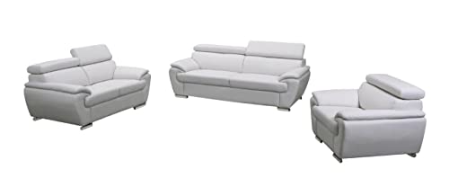 4571 Veal Collection Leather Upholstered Modern Living Room Chair, Loveseat, Sofa, White