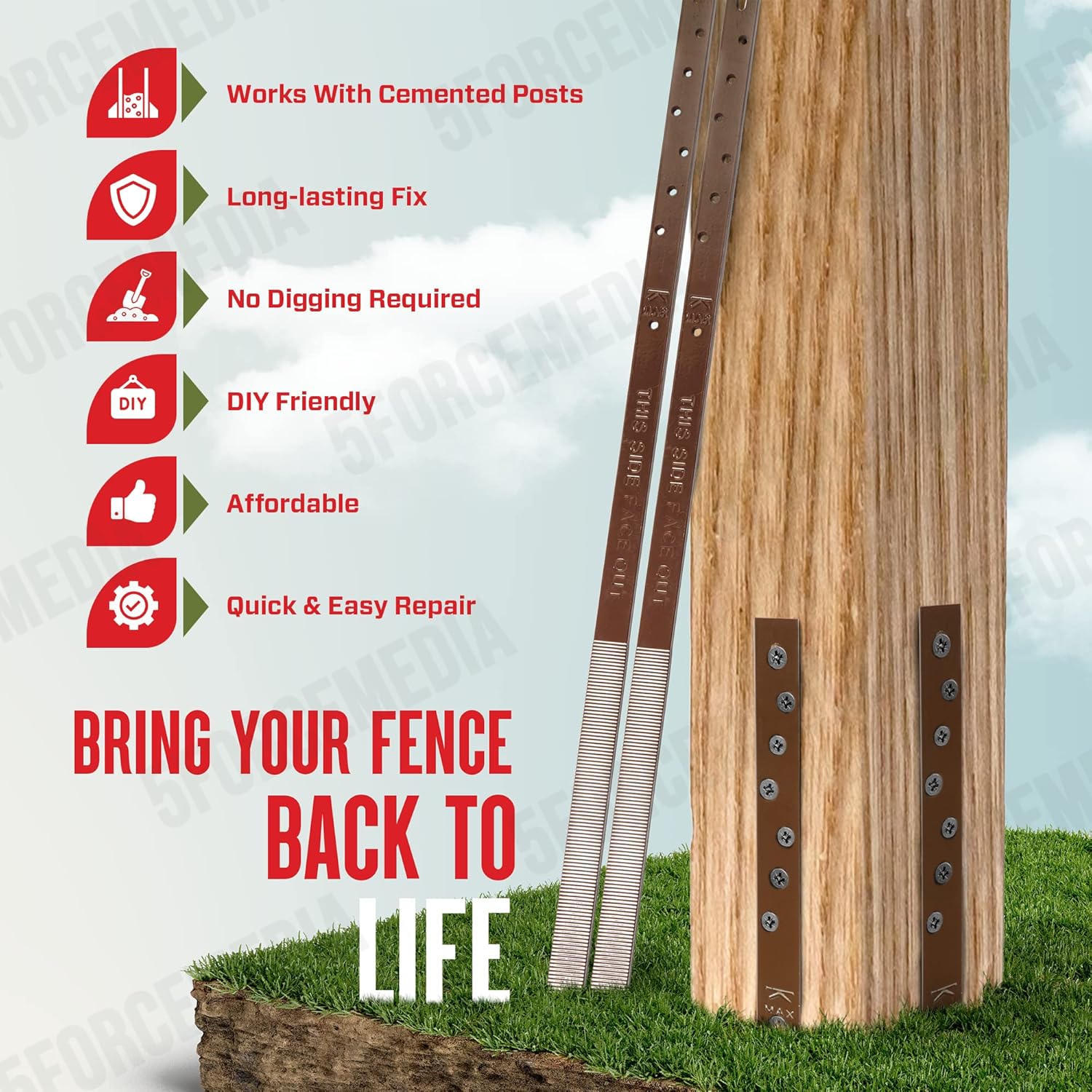 Pack of 2 Easy Fence Post Repair (to fix 1 Broken Wood Post), Fast and Simple to Install, Highly Effective, Long-Lasting