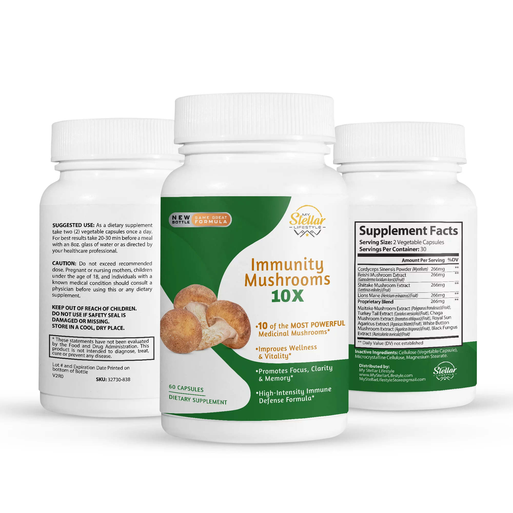 Immunity Mushrooms 10X, promotes focus, clarity & memory-60 Capsules