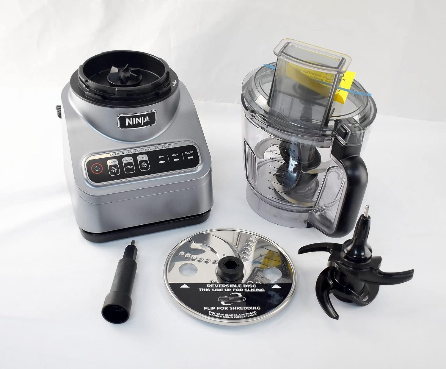 Ninja BN600 Professional Plus Food Processor, 850 Watts, 3 Functions for Chopping, Slicing & Dough with 9-Cup Processor Bowl, 3 Blades, Food Chute & Pusher, Silver (Renewed)