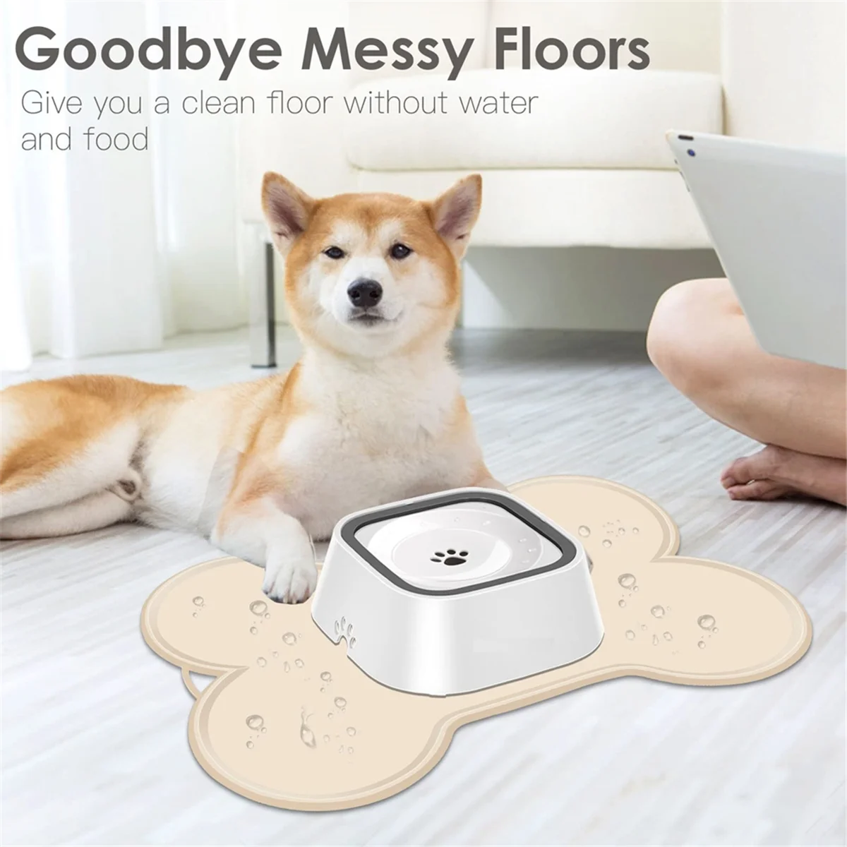 1 * Dog Cat Food Mat Large 22x16Inch-Beige