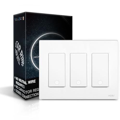 MOES Zigbee Smart Switch 1 Gang, No Neutral Wire Required, Inteligente Single Pole Light Switches, Compatible with Alexa Google Assistant, Remote Control, Require MOES Zigbee Hub