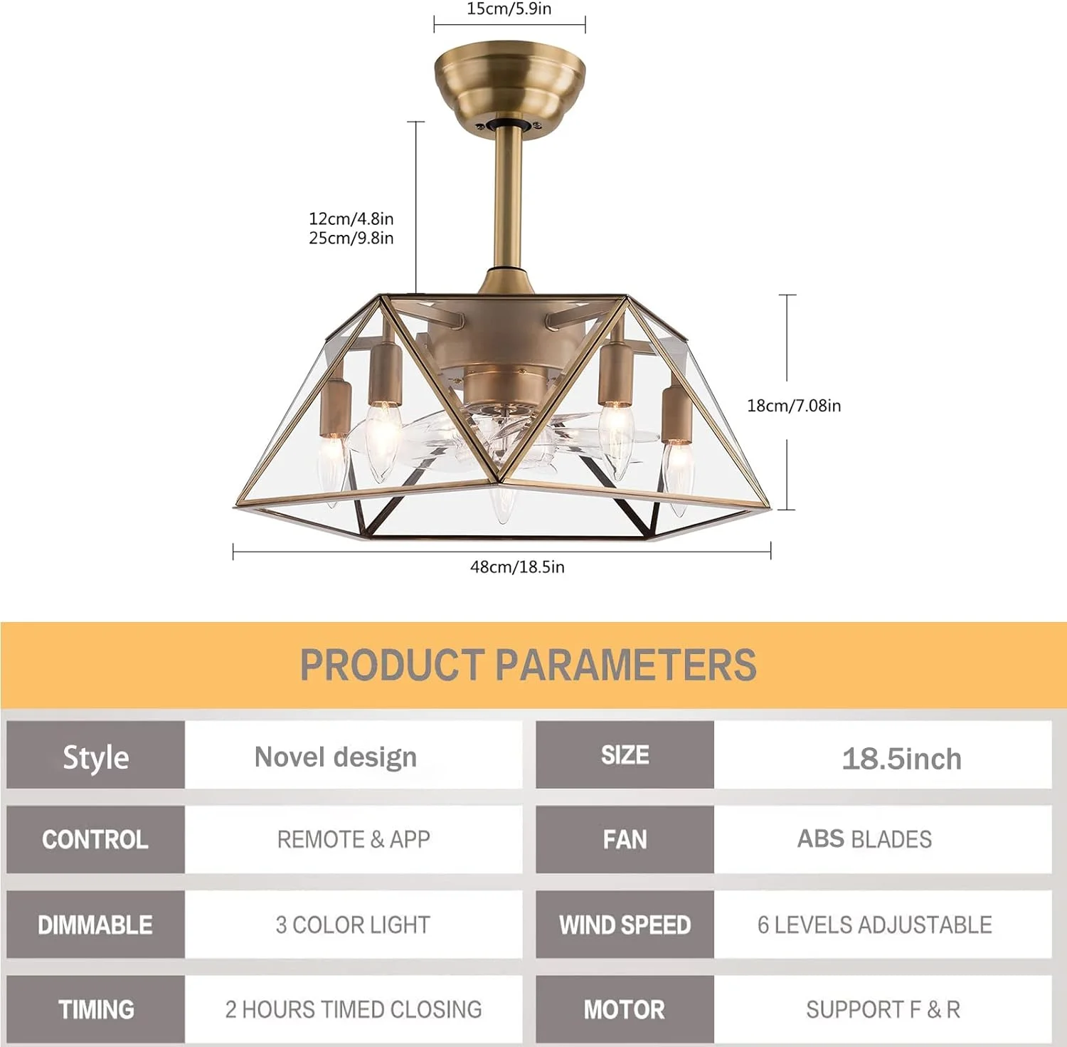 18.5'' Caged Ceiling Fan with Lights Remote Control, Rustic Farmhouse Ceiling Fan with Light, Small Modern Industrial Ceiling Fan for Bedroom Kitchen Island Dining Room Living Room Bedroom, Reversible